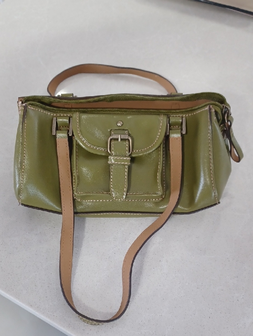 Forest Green Mini Handbag Purse With Outer Pocket Zipper Closure